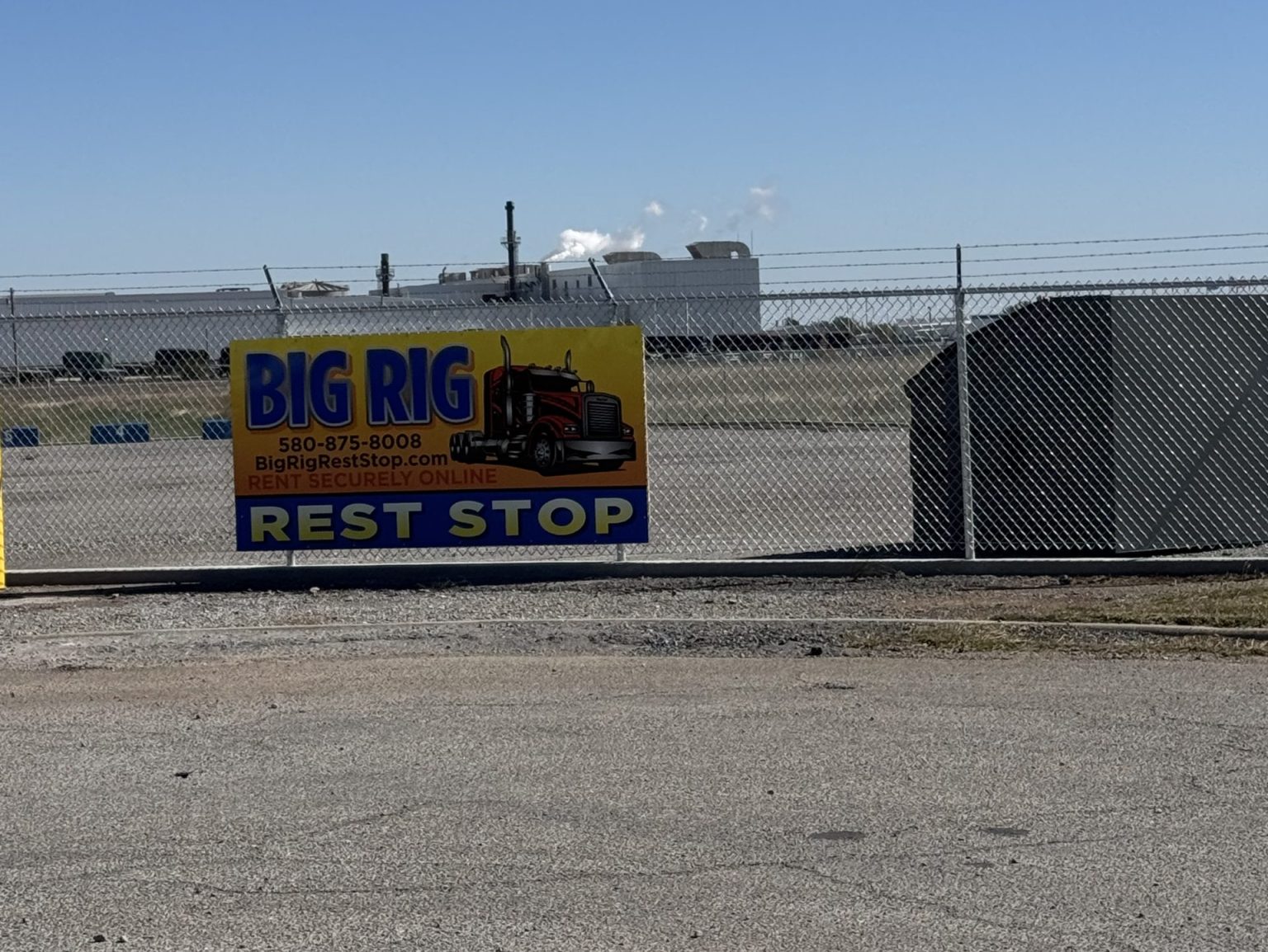 The gated entrance to Big Rig Rest Stop on SW Superior Cir in Lawton